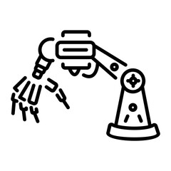 A linear icon of robotic arm in outline style