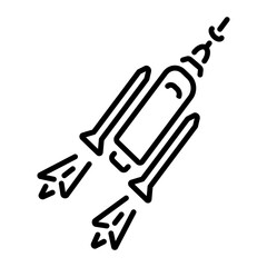 A linear icon showing a flying spacecraft 