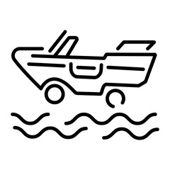 A linear icon showing boat car hybrid vehicle