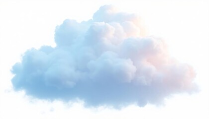 Fluffy cloud on white isolated background, travel and nature concept for graphic design and atmospheric backdrop.