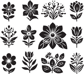Black floral silhouettes isolated on white background vector art