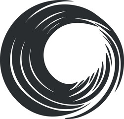 Abstract black and white circular spiral shape with dynamic swirling curves and modern design