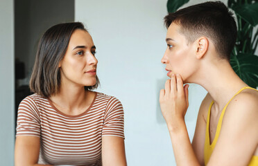 two young women in thoughtful conversation