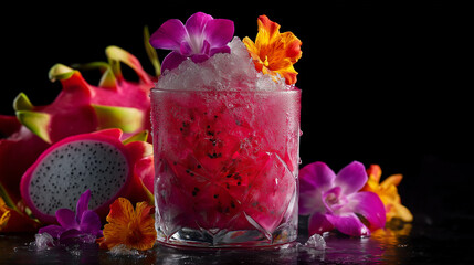 Dragon Fruit Cocktail With Floral Garnish