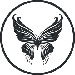 Fototapeta premium Black stylized butterfly wings silhouette in circular frame representing nature and beauty