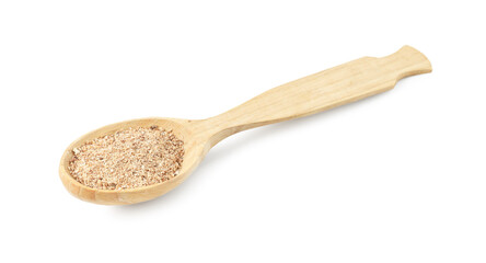 Nutmeg powder in spoon isolated on white