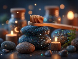 Wellness Still Life with Toothbrush, Stones, and Candles
