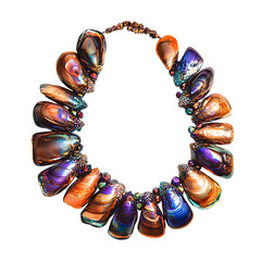 Vibrant Artistic Shell Necklace with a Dramatic Clu Isolated on Transparent Background