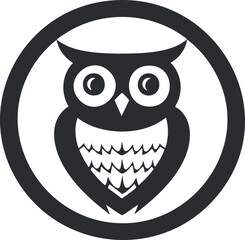Black and white owl icon in a circle symbolizing wisdom and nocturnal wildlife