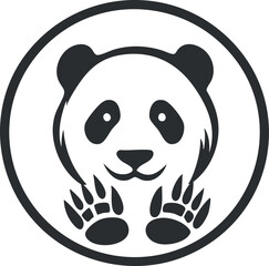 Black and white panda bear face and paws icon inside a circular frame symbolizing wildlife and nature