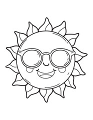 Sun Character with Cool Sunglasses – Happy Cartoon Sunshine Line Art Coloring Page for Kids