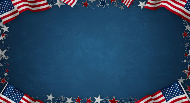 4 july america independence day- patriotic background usa flag and stars border for memorial day or th of july celebration image