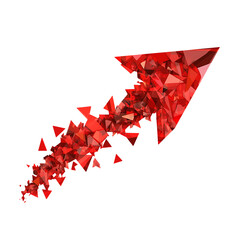Abstract Arrow with Fragmented Shapes in Crimson Red Isolated on Transparent Background