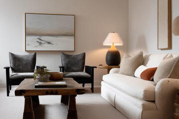 Obraz premium harmonious blend of vintage furniture and contemporary decor in cozy living room