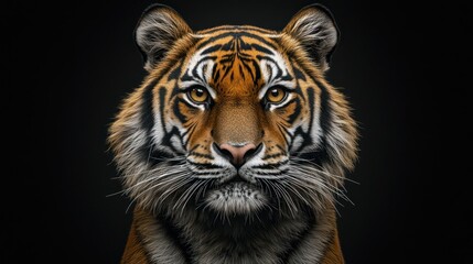 Close-up tiger portrait on black