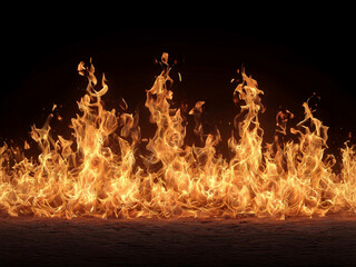 Black background, blazing fire.