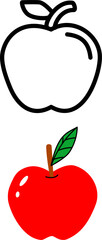 simple vector of apples, one with color and the other is outline only