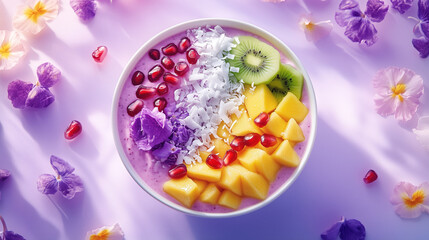 Vibrant Fruit Bowl with Edible Flowers: A Colorful and Healthy Delight