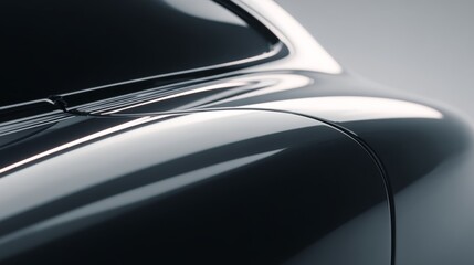 A close-up of sleek automotive bodywork showcasing a shiny black surface.