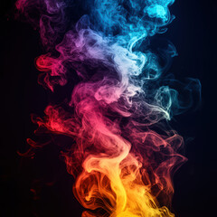 Fototapeta premium Colorful smoke swirling upwards in a dark background, showcasing vibrant hues and fluid movement