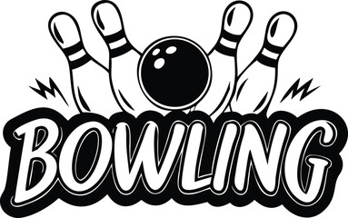 Stylish Bowling Graphic Design with Pins and Ball for Apparel or Website