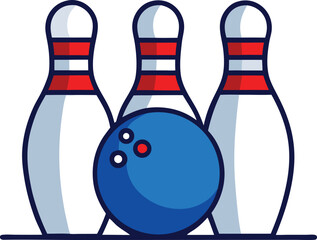 Three Bowling Pins and a Bowling Ball Illustration Simple Design