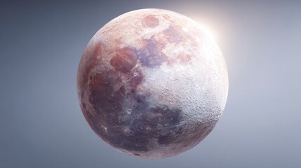 A detailed view of a celestial body highlighting its texture and color variations.