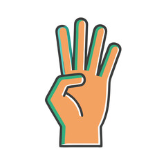 Fototapeta premium Hand gesture showing four fingers in a colorful style 