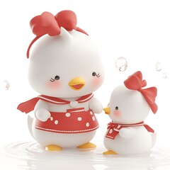 Adorable mother and baby chicks red bows photo