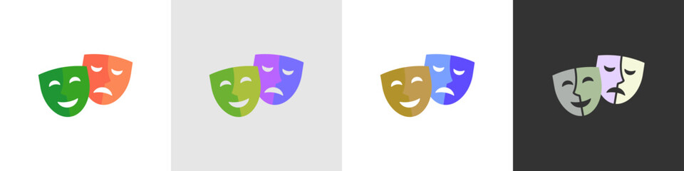 Theatre masks icons. Comedy and tragedy masks. Happy and sad masks. Vector