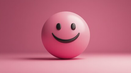 Pink Sphere with a Smiling Face Expression in Simple Studio Setting