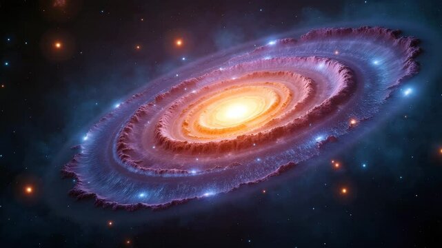 Spiral spinning galaxy in purple and blue hues, for science websites