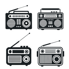Collection of Retro Radio and Boombox Icons in Black and White