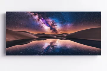 Printed kitchen splashbacks Milky Way galaxy reflected in a still desert lake under a starlit night sky.