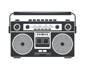 Vintage radio cassette player, retro radio isolated on white