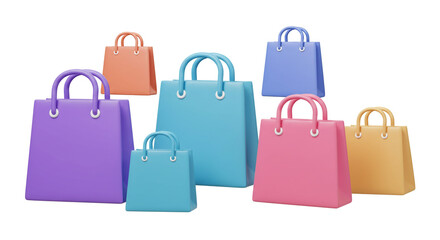 Shopping Bags Galore Colorful Collection Retail Therapy 3D Render Fashion Gift Boutique Style Online