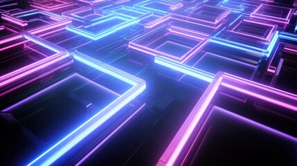 Radiant Neon Square in Stormy Sky with Fiery Glow and Mystical Abstract Sci-Fi Futuristic Concept. Cloud illuminated Cube With Neon Light Ring on Night Sky. Glowing Geometric Shape with Copy Space.