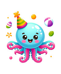 Fototapeta premium A funny cartoon vector illustration depicts a happy baby easter bunny with colorful eggs, a joyful design for a holiday celebration