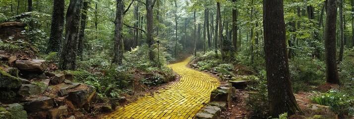 yellow brick road in the forest 