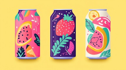 Obraz premium Playful fruit soda cans for a refreshing summer vibe. AI generated image