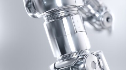 Close-up of a futuristic metallic robot joint showcasing advanced engineering.