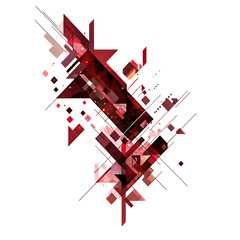 Abstract Arrow with Fragmented Shapes in Rich Burgundy Isolated on Transparent Background