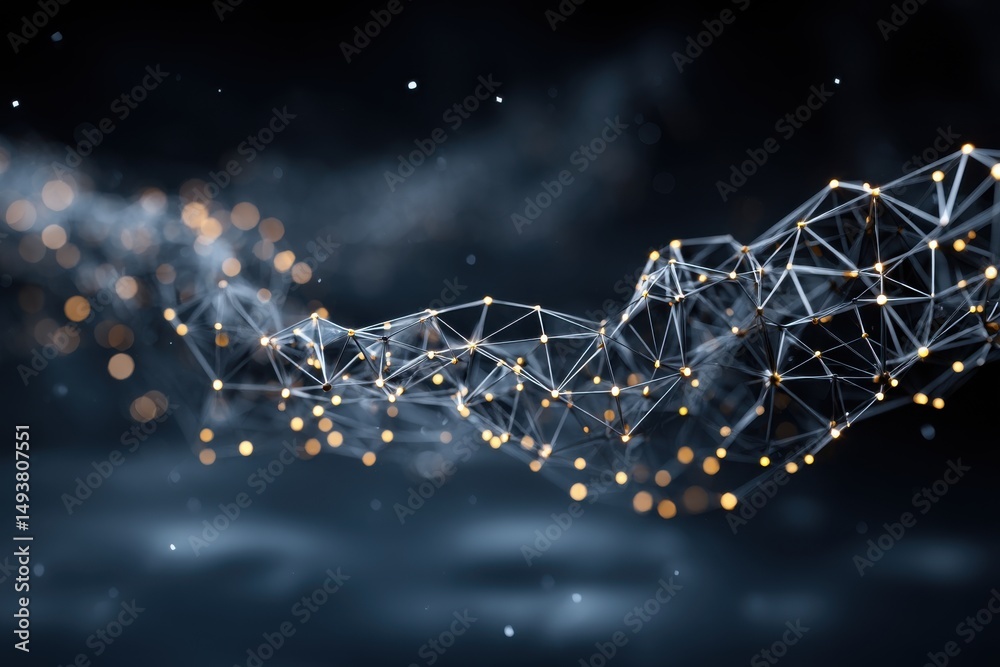 Poster a futuristic network of interconnected nodes glows against a blurred dark background, creating a sen