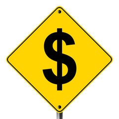 Dollar symbol on yellow road sign