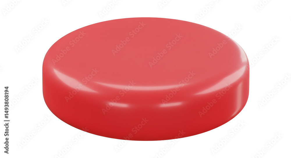 Poster Glossy Red Round Shape on White Background Rendered Button Isolated Circle Design Smooth Surface 3D