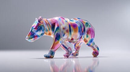 Fototapeta premium Colorful abstract bear sculpture made of glass, representing creativity and art.
