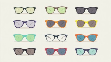 Vector set of sunglasses Collection of stylish summer eyewear illustration