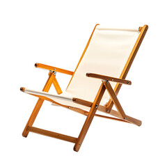 Contemporary Lightweight Wooden Beach Chair with a White Seat Isolated on Transparent Background
