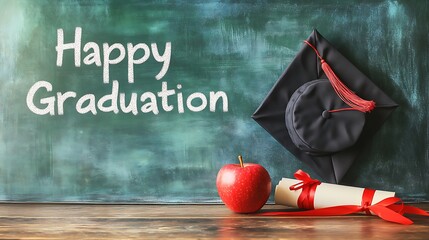 Graduation congratulations message on a chalkboard.