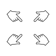 Vector illustration of four hands pointing in different directions. Ideal for conveying concepts of direction, choice, focus, or emphasis.